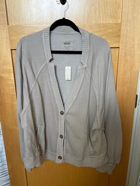 NWT Aerie Taupe Button-Front Ribbed Cardigan